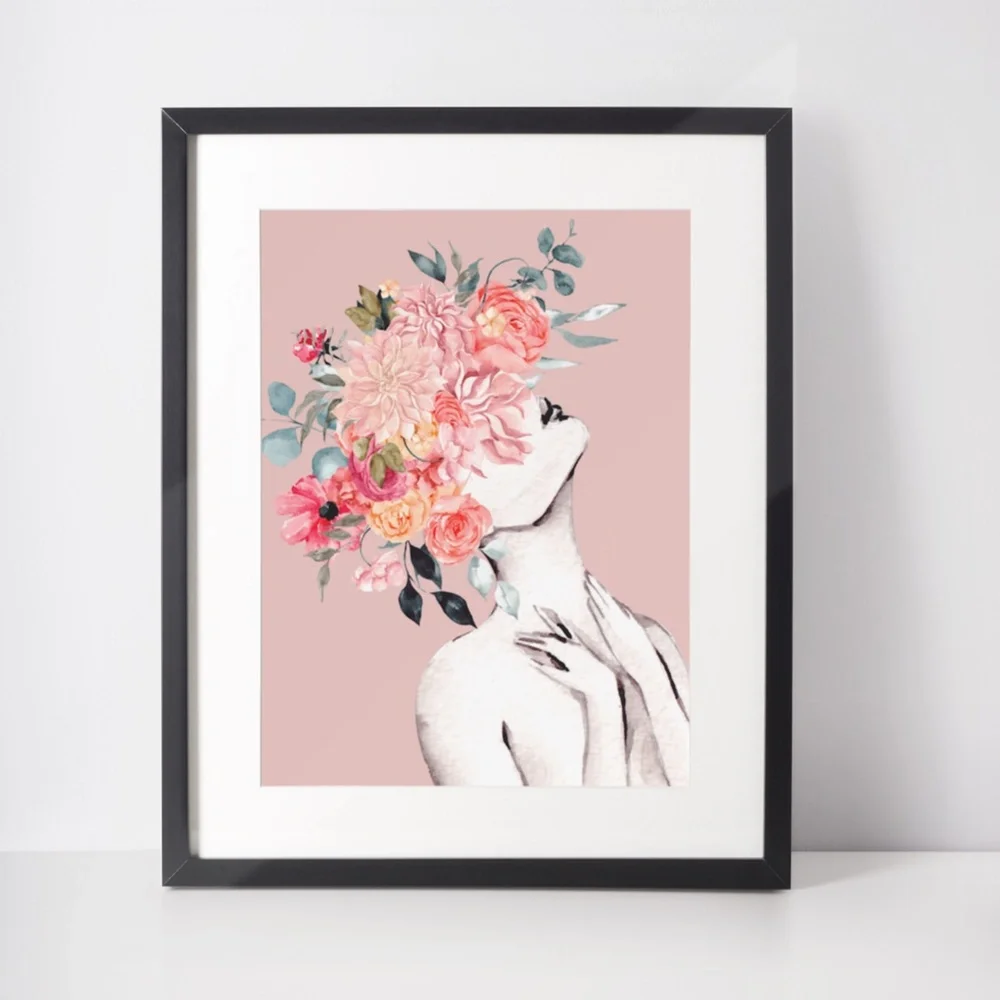 Watercolor Floral Woman Portrait Wall Art Illustration Print Poster Unframed - Picture 9 of 17